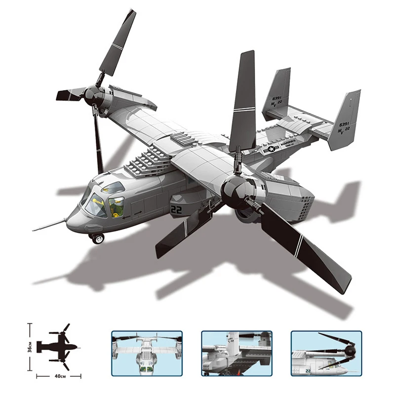 Военный V-22 Osprey летательный аппарат строительные блоки модель набор самолетов