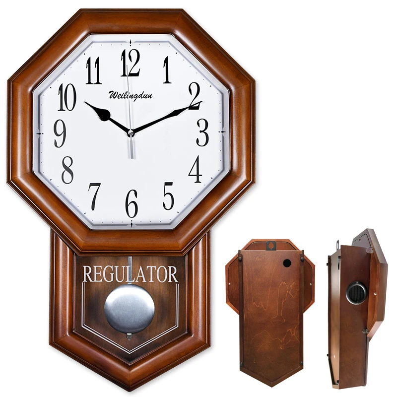 HourlyChimeWallClockqualitywoodencaseOctagonalwithPendulumbatterypoweredclassyhome