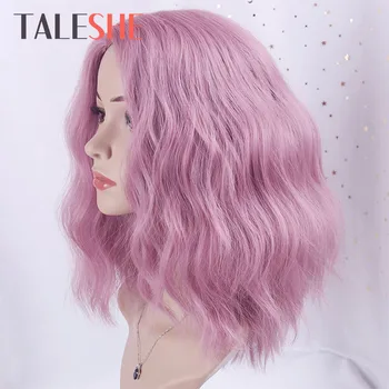

TALESHE Short Pink Wig Water Wave Mixed Color 8 Colors Side Part Synthetic Wigs for Black Women Blonde Brown Blue Cosplay Hair