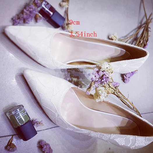 ivory 9cm Г. Туфли-лодочки «Kitty scarpin» тонкий размер 4, 34, сетчатая женская новая цвет слоновая кость свадебное кружевное обувь высокий каблук, черный, выпускной, 3 дюйма, средний острый носок - Цвет: ivory 9cm