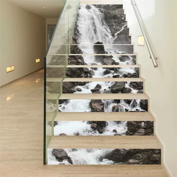 

13Pcs/set 3D Waterfall Stair Risers Decorative Stickers Library Staircase Renovation Mural DIY Adhesive Scenery Decal