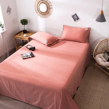 

1pcs Wholesale Bedspread Cotton Solid Color Bed Sheet Home Textile King Queen Size for Bedroom Hotel Printing Flat Sheet