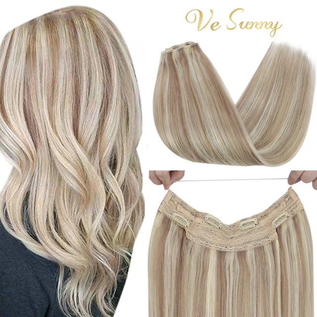 Human Hair Crown Extensions Blonde Hair Extensions Invisible Real Human Hair Double Weft Halo Real Hair Extensions Human Hair p18-613