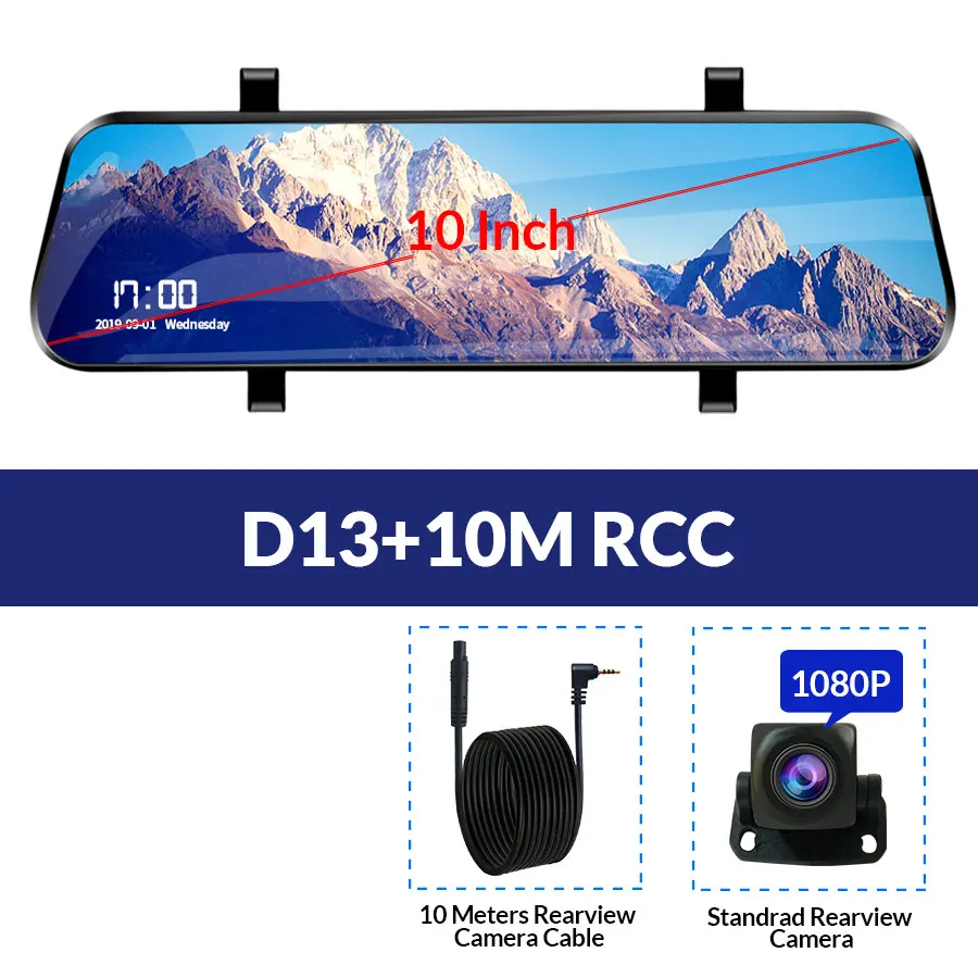 D13-10M RCC E-ACE D13 Автомобильный видеорегистратор 1" ips сенсорный экран FHD 1080P видеорегистратор для Android 8,1 4G и wifi ADAS Автомобильная камера видео рекордер gps навигация - Название цвета: D13-10M RCC