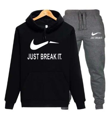 black2 Fleece suit track suit men's autumn and winter hooded sweatshirt drawstring suit sportswear men's suit pullover two-piece l - Цвет: black2