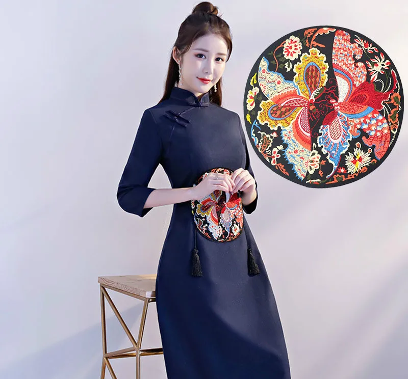 

Creative Round Butterfly Embroidery Craft Clothes Decorative Patch Chinese Style Large Cheongsam Wedding Cloth Stickers