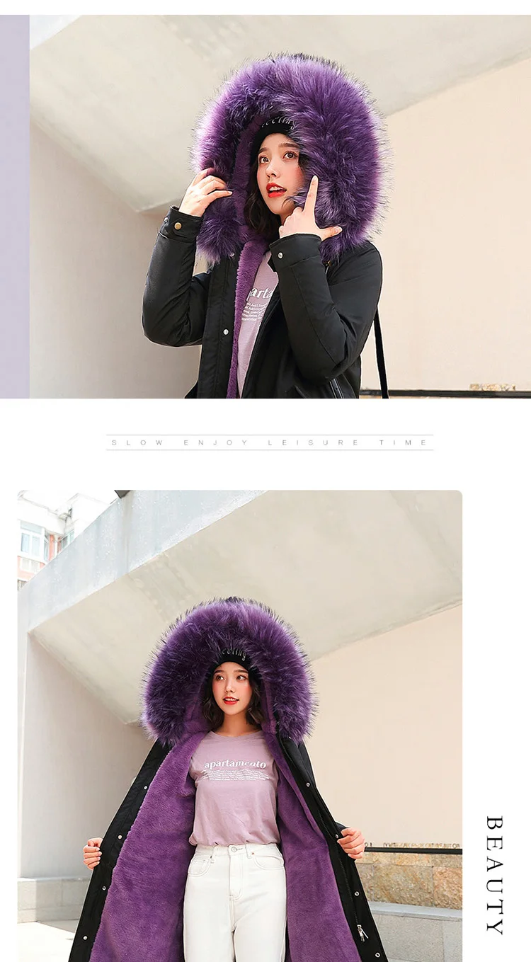 Новинка, модные женские зимние куртки, длинное пальто, парки, зимние теплые утолщенные большие пальто из искусственного меха Parker размера плюс, Женская куртка