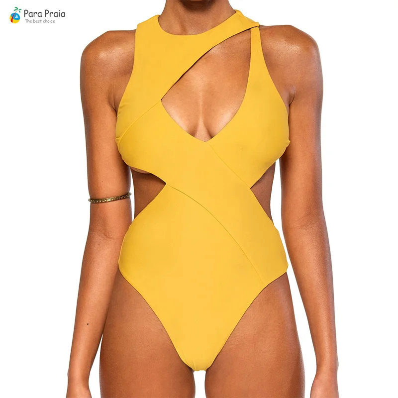 Цельный купальник женский кружевной купальный костюм сексуальный женский купальник со шнуровкой пуш-ап купальник открытые купальные костюмы Боди s-xl - Цвет: yellow