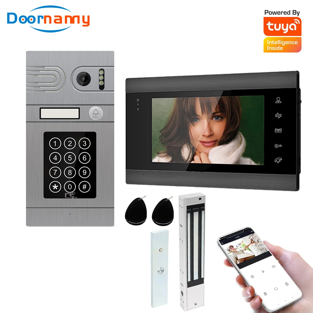 Doornanny Video Intercom With Lock For Home Apartment WiFi Wireless VideoDoorbell DoorPhone Password Swiping System AHD960P Tuya
