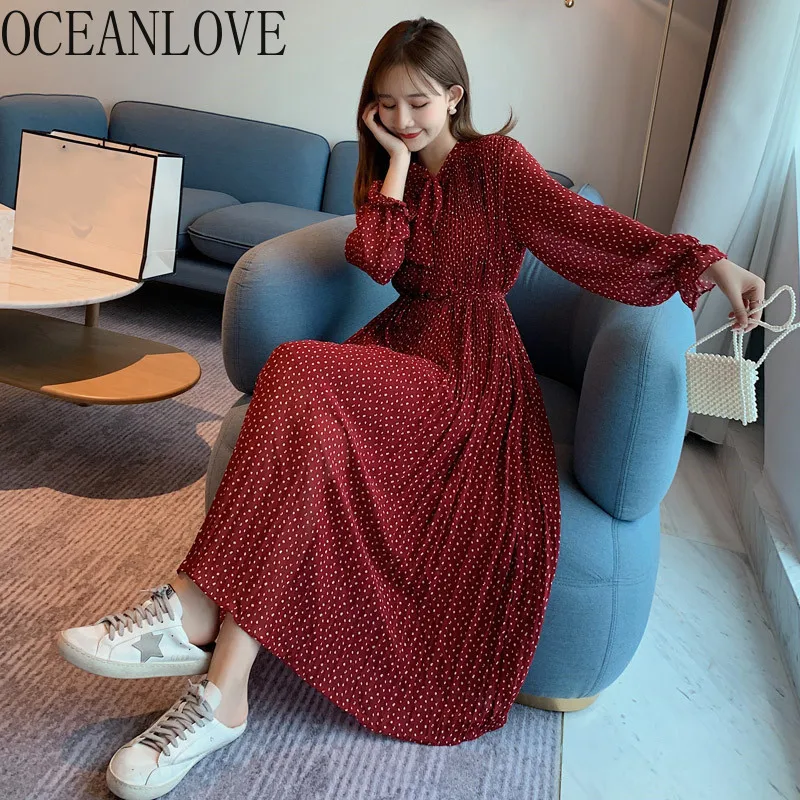 OCEANLOVE шифоновое женское платье в горошек Весна 2020 винтажные длинные платья с