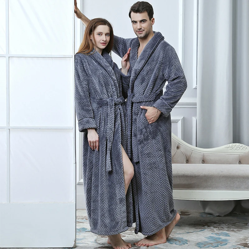 Aolamegs Bathrobe Solid Color Flannel Night Gown Long Sleepwear Cozy Soft Warm Advanced Baggy Pregnant Homewear Couple Pajamas Aolamegs Bathrobe Solid Color Flannel Night Gown Long Sleepwear Cozy Soft Warm Advanced Baggy Pregnant Homewear Couple Pajamas