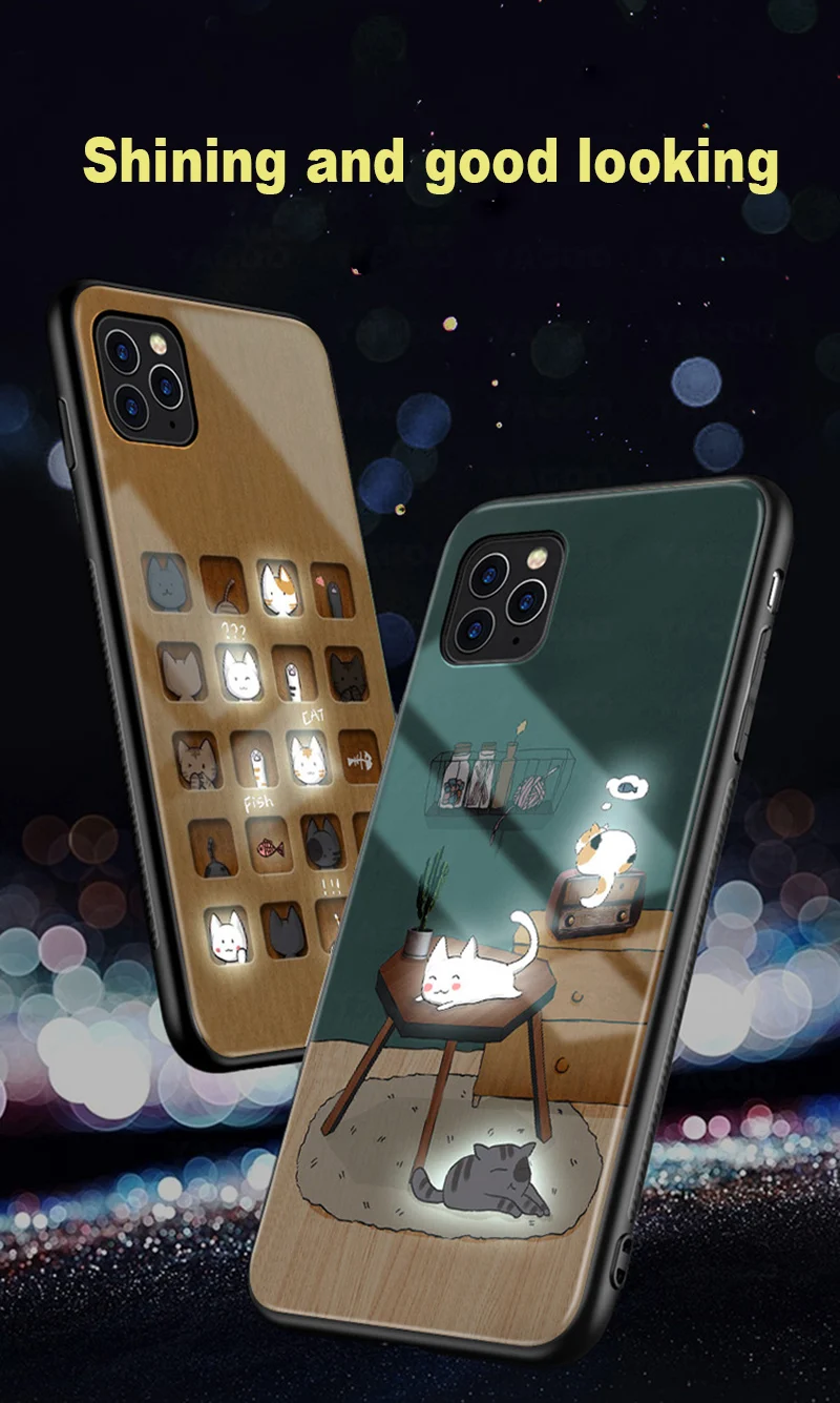 Cute Cats Call Flashing Tempered Glass Protector Phone Cover for Apple iPhone 11 Pro Max 12 Mini 6S 7 8 Plus X XS XR XS MAX