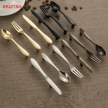 

KK&FING Creative Knife Fork Spoon Design Zinc Alloy Kitchen Cabinet Handles Cupboard Drawer Knobs Furniture Handles Hardware