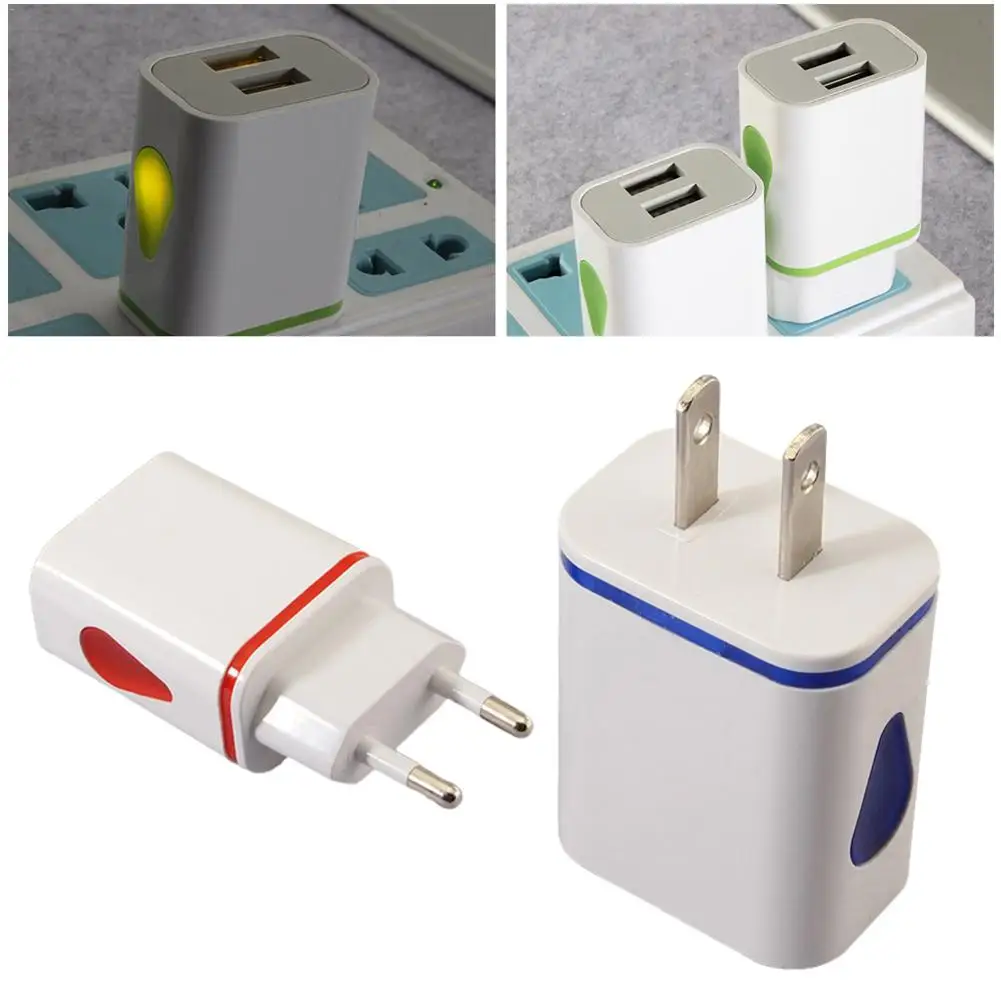Универсальный телефон 2.1A 5 в светодиодный 2 USB зарядное устройство для дома и путешествий быстрое зарядное устройство адаптер для путешествий EU/US вилка USB зарядное устройство