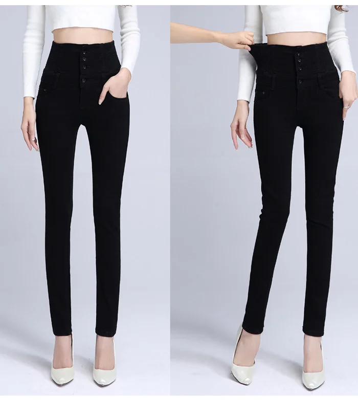 Зимние флисовые джинсы Mujer женские 4 кнопки теплые джинсовые узкие брюки модные плотные брюки с высокой талией повседневные женские
