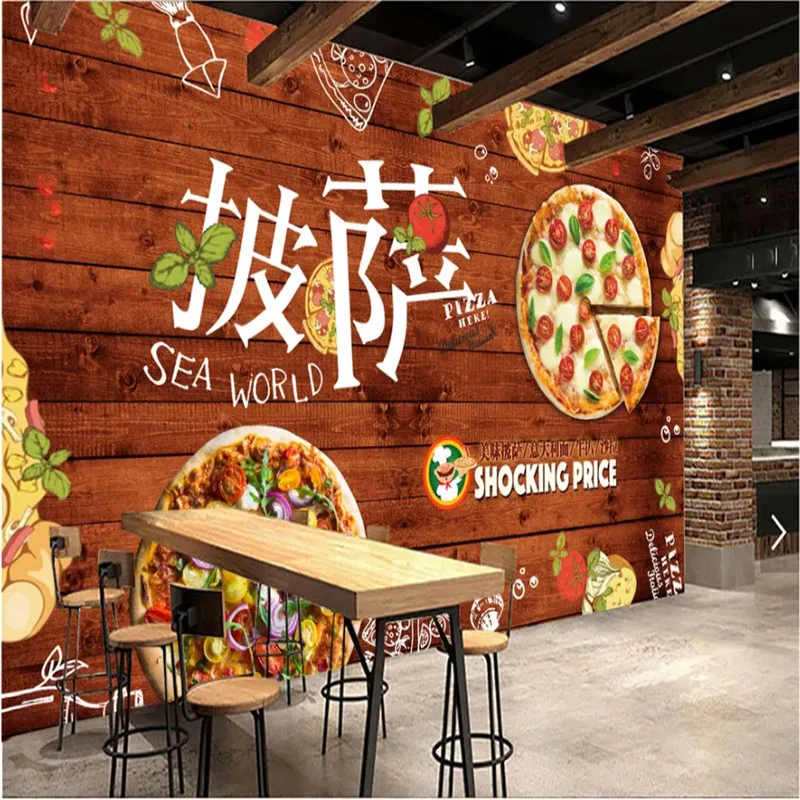 Personalizzato Pizza Coffee Shop Carta Da Parati Creativo Occidentale Fast Food Ristorante Snack Bar Decor Murale Carta Da Parati Papel De Parede 3D