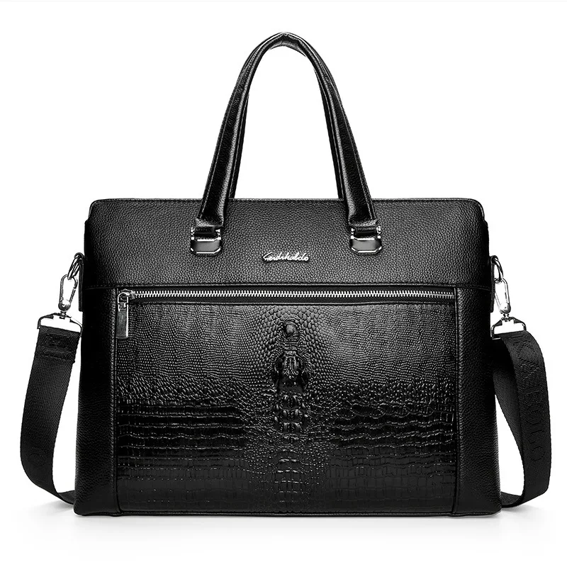 

Crocodile Pattern Men's Bag MEN'S Handbag Business Document Leather Bag Shoulder Backpack Cross Carrying Large Bag