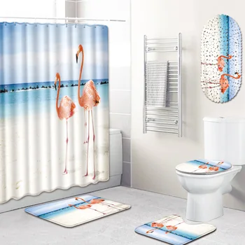 

Bathroom Waterproof Shower Curtain PVC Non-Slip Mats Toilet Cover Five-Piece Carpet