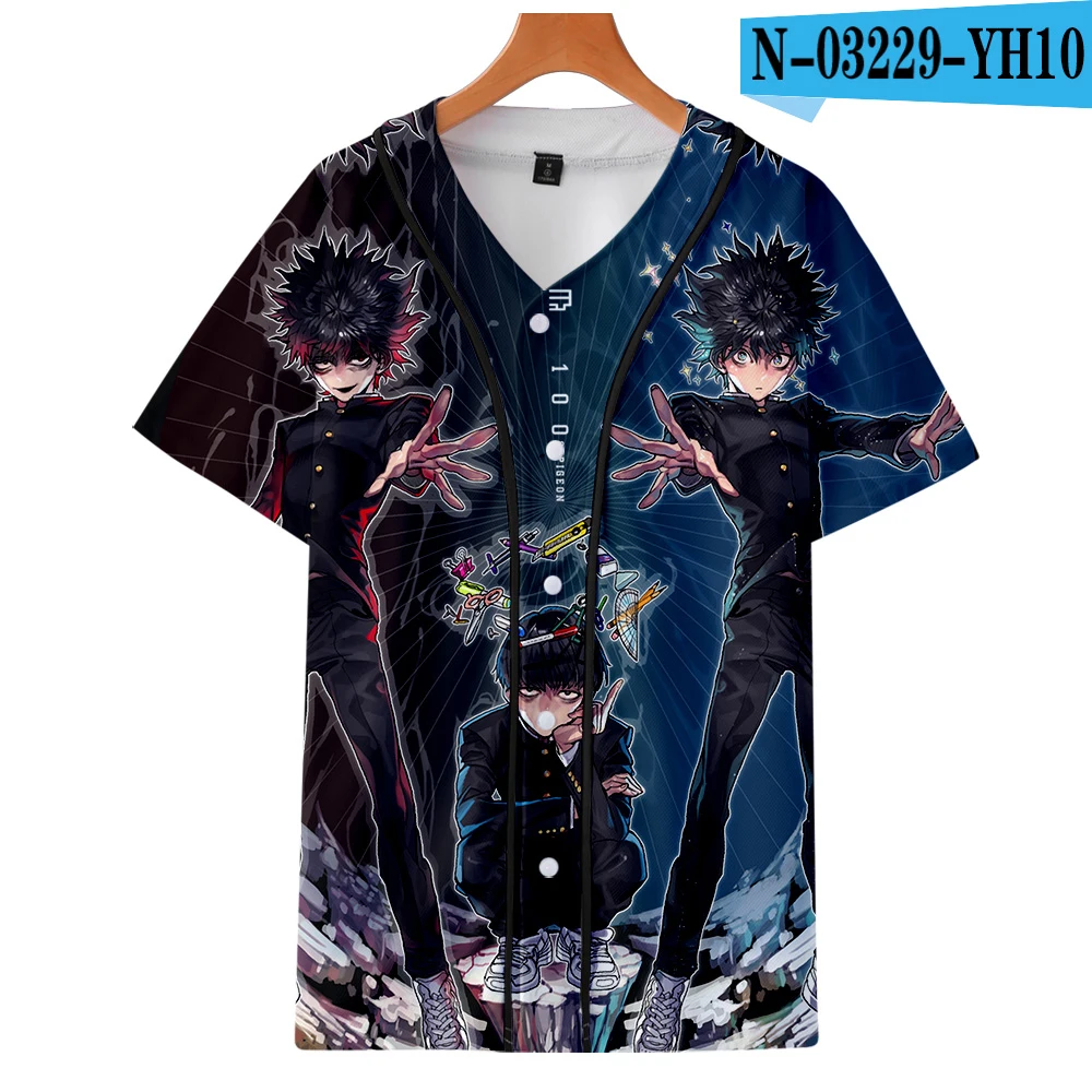 Аниме Mob Psycho 100 3D бейсбольная рубашка для мужчин мультфильм лето тонкий короткий рукав бейсбольная рубашка для мужчин Harajuku Mobu Saiko Hyaku рубашка - Цвет: one