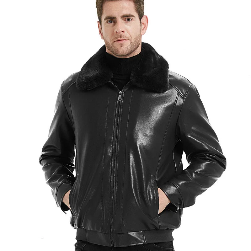

2019 Winter Leather Jacket Men Motorcycle Fur Collar Removable Coats Steam Punk Thick Warm Plus Size Warm Christmas Clothes