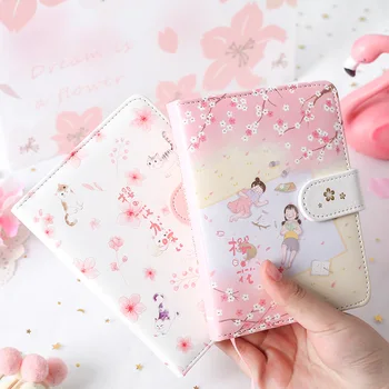 

A6 Creative Notebook Paper Planner Bullet Journal Agenda Japanese Sakura Student PU Magnetic Buckle Handbook Art Notebook
