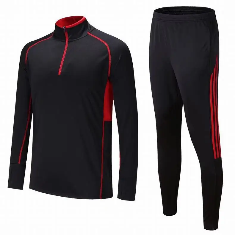 

Soccer Uniform Training Suit Set Autumn And Winter Long Sleeve Semi-Zip-up Jacket Greenish Blue Training Printed Words Football