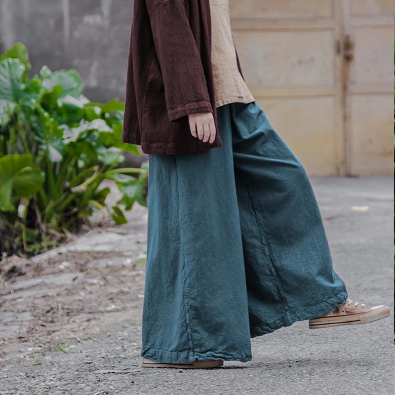 Ceny Jesień nowy przeczytać oryginalny design bawełniane i lniane świeże sen kobiet sztuka w stylu vintage zrobić stare luźne spodnie na co dzień szerokie spodnie nogi