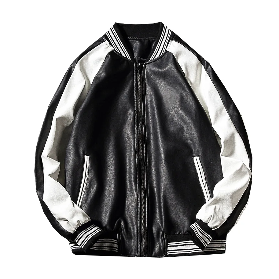 Autumn And Winter Men Jacket Collar Color Matching Men'S Leather Jacket Leather Jacket Youth Large Size Mens Jacket