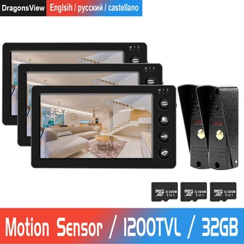 

7 Inch Wired Video Door Phone 3 monitor with 2 Doorbell camera Home Video Doorbell Support Motion Detection Record Door Intercom