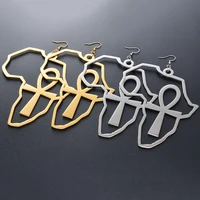 Anniyo African Map Big Ankh Earrings Exaggerate Larger Earring Africa Egypt Nile Key Traditional Ethnic Hyperbole  #154721 2