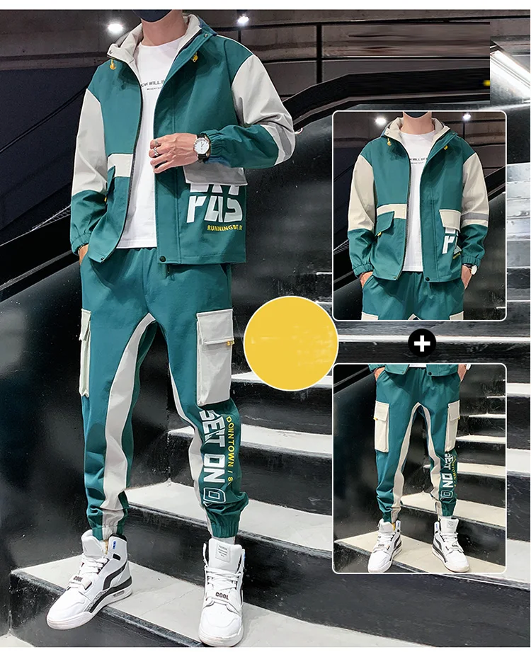 Mens Streetwear Tracksuit Set 2021 Autumn New Sweat Suit Men Hoodie Jacket + Sweatpants Hip Hop Set Male Fashion Joggers Sets