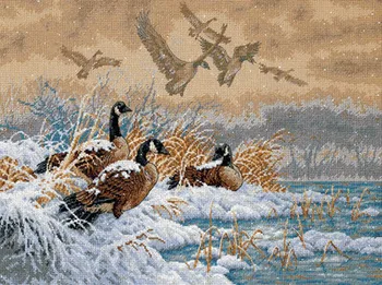 

Higher quality cotton threads Counted Cross Stitch Kit Winter Retreat Flight Widgeon Duck Swan Animals Snow Lake dim 35205