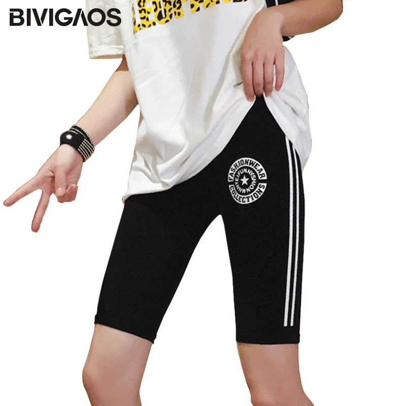 BIVIGAOS Женские шорты с круглым принтом высокой талией эластичные байкерские