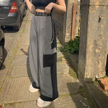 Korean Patchwork Loose Pants High Street Color Contrast Women Baggy Trousers Wide Leg Sweatpants Gothic Punk Cargo Pants