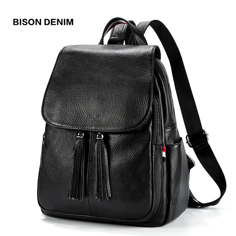

BISONJS Genuine Leather Women Backpacks Female Shoulder Bag Travel Ladies Bagpack Mochila iPad School Bags For Girls B1834