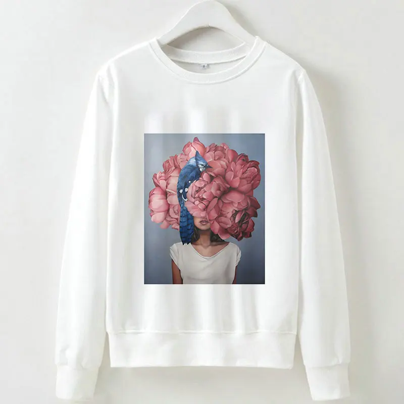  New 2019 Hoodies Sweatshirt Autumn Winter Hoodie Long-Sleeved Fleece KPOP Vogue Harajuku Flower Fea