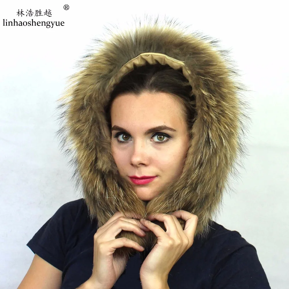 70cm 80cm Winter Real Natural raccoon fur hood collar High-quality Raccoon fur fashion Coat collar cap