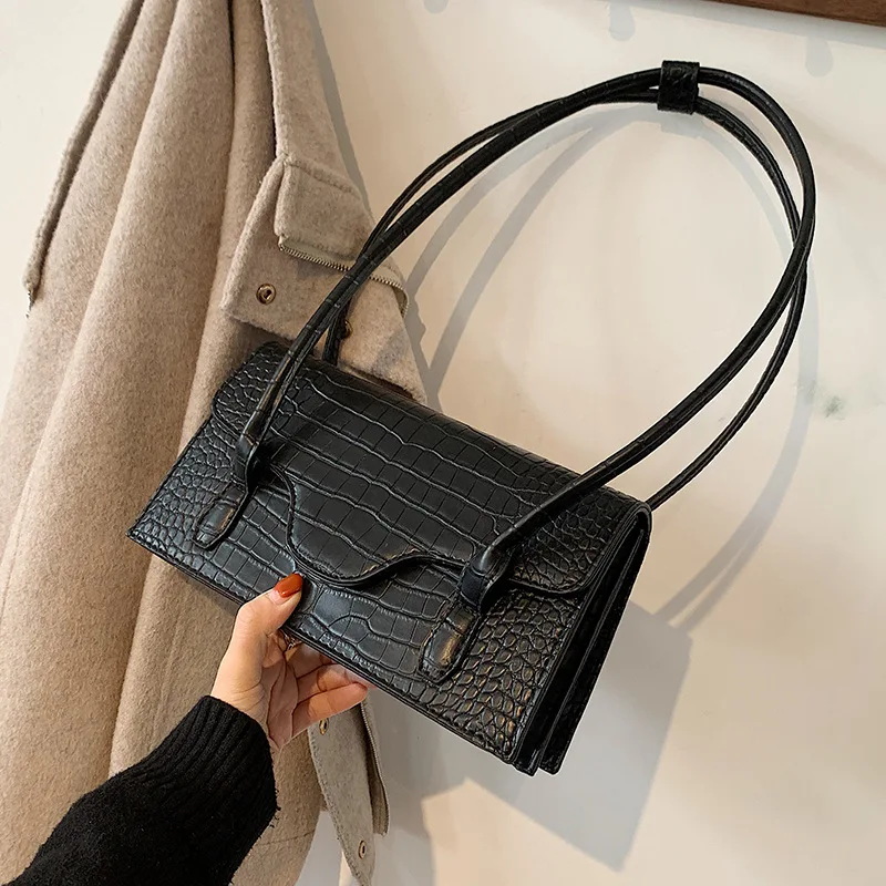 

Textured ladies handbags 2020 autumn and winter new retro stone pattern one shoulder underarm bag all-match PU small square bag