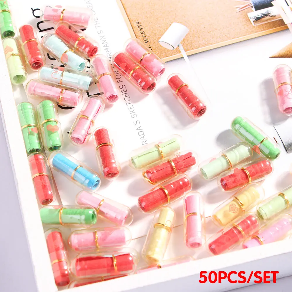 50pcs Transparent Multi-Color Heart Shape Message Letter Capsule Cute Pills Mini letter paper roll message letter capsules