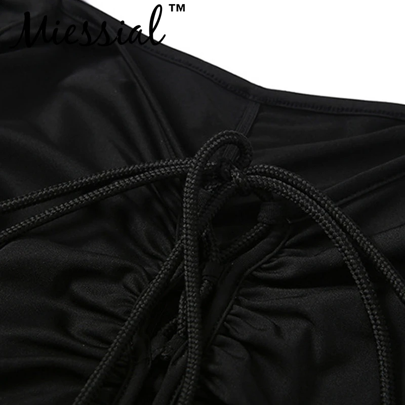 Miessial, черное винтажное облегающее мини-платье с v-образным вырезом, женское элегантное платье на шнуровке с длинным рукавом, женское осеннее зимнее сексуальное Клубное платье