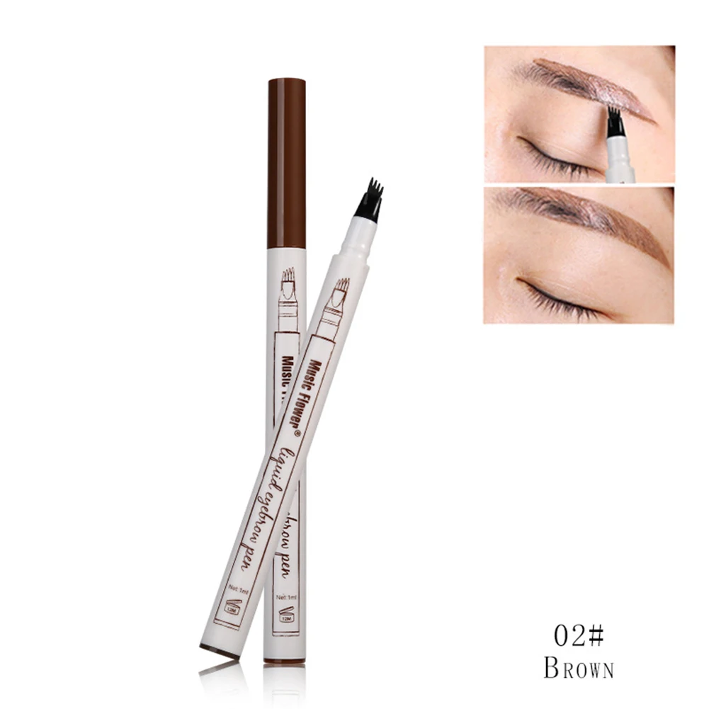 Music Flower Professional 3D Microblading Eyebrow Tattoo Pen with 4 Micro Tips Natural Eyebrow Pencil Waterproof Brow Tint TSLM2 - Цвет: 1pc brown