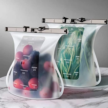 

2Pcs Reusable Silicone Food Storage Bags, 1000Ml Silicone Containers Food Bag Airtight Seal Freezer Bags Lunch Bags