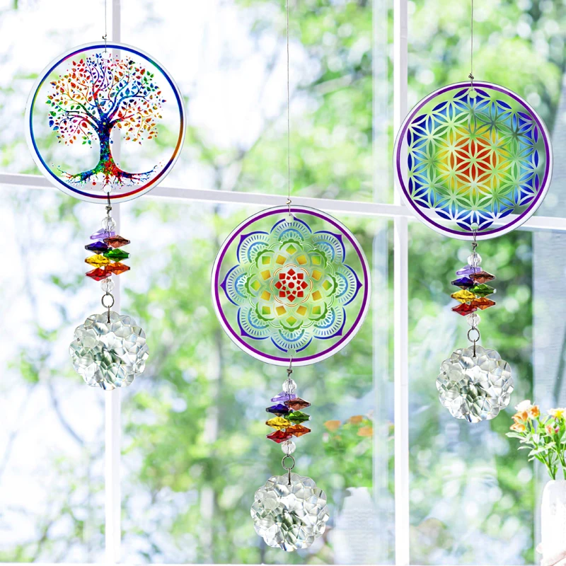 H&D 2 Styles Crystal Suncatcher With Colorful Glass Manada/Flower of