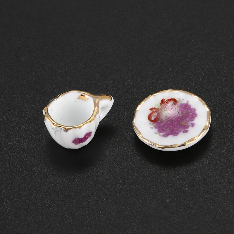 Hot-Lot of 15 Purple Flower Porcelain Dollhouse Miniature Coffee Tea Cup Set