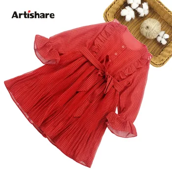 

Girl Dress Dot Pleated Dress For Kids Girl Lace Ruffle Dress For Kids Fall Fashion Chiffon Dresses For Girls Christmas Gift