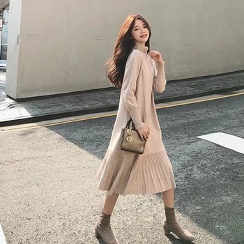 

2019 Elegant Loose Women Sweater Dress Autumn Winter Dress Female A-line Ruffles Knitted Dress Femm Casual Pullover Vestidos
