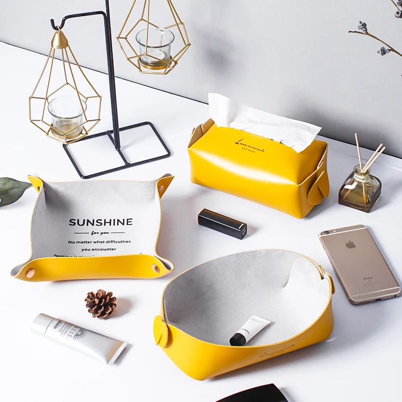 

PU Leather Comestic Storage Box Jewelry Makeup Organizer Gold Plating Retro Button Desktop Sundry Storage Case Home Decoration