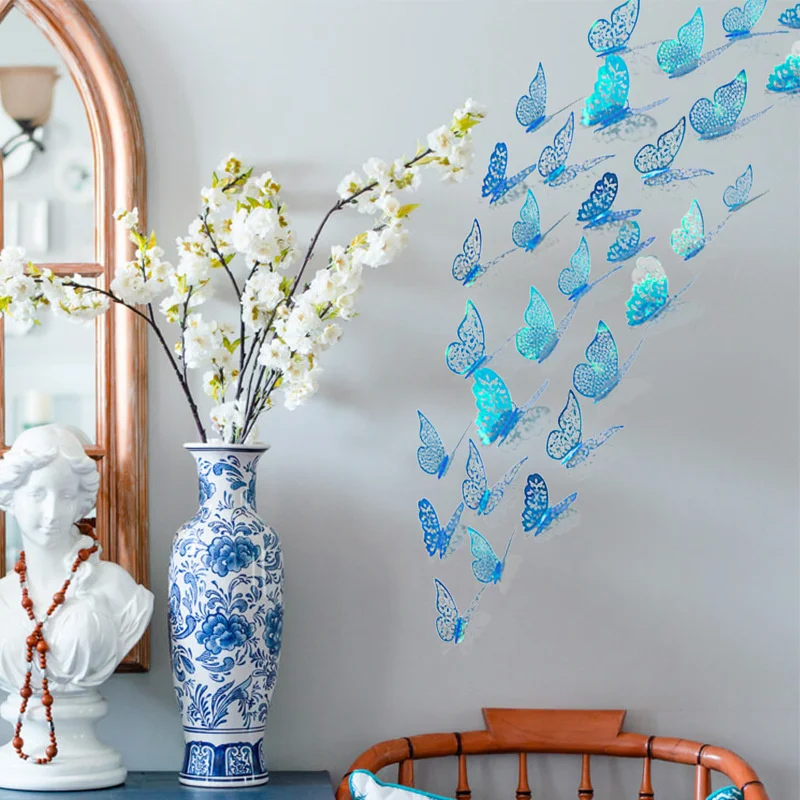 12Pcs Butterfly Decoration Wall Stickers Black Red Pink Blue Hollow 3D  Butterflies Kids Room Home Cake Wedding Party Decoration - AliExpress
