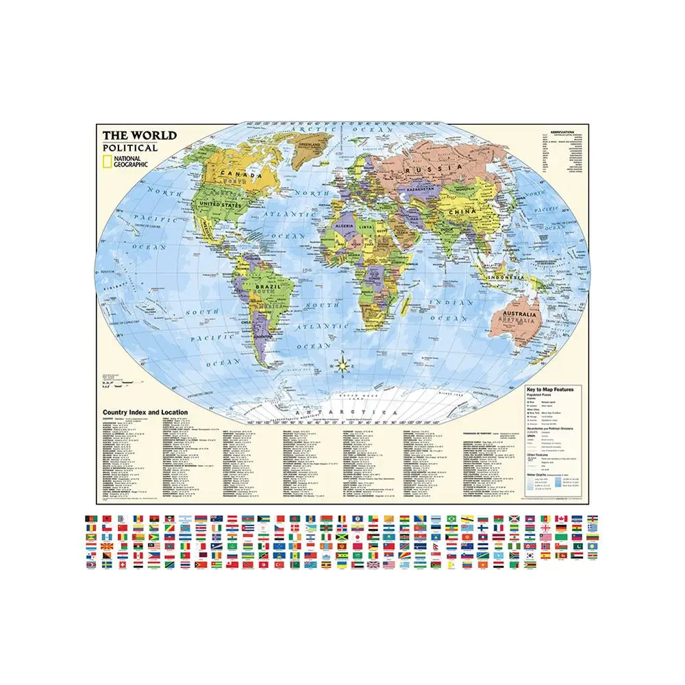 90x90 см Нетканая карта-спрей с индексом страны и местоположением складная карта мира с флагом