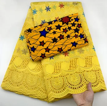 

Hot Sale Yellow 3+2.5Yards Java Wax Prints Fabric African Fabric Swiss Voile Lace In Switzerland African Lace Fabric Dubai Lace